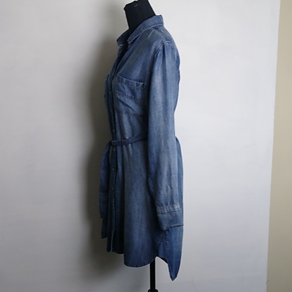 Anthropologie Womens Cloth & Stone Chambray Button Down Dress lLS belted size XS - Picture 10 of 15